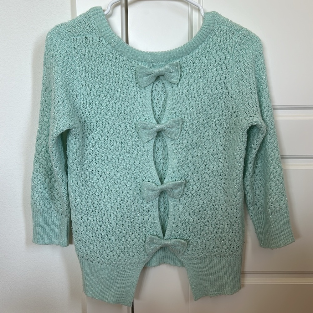 Delia’s Sea Foam Sparkly Bow Sweater